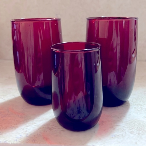 Vintage Ruby Red Tumblers Juice Depression Glasses set of 3 - Picture 1 of 5